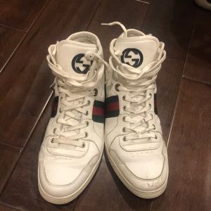 White Gucci’s with red green stripe